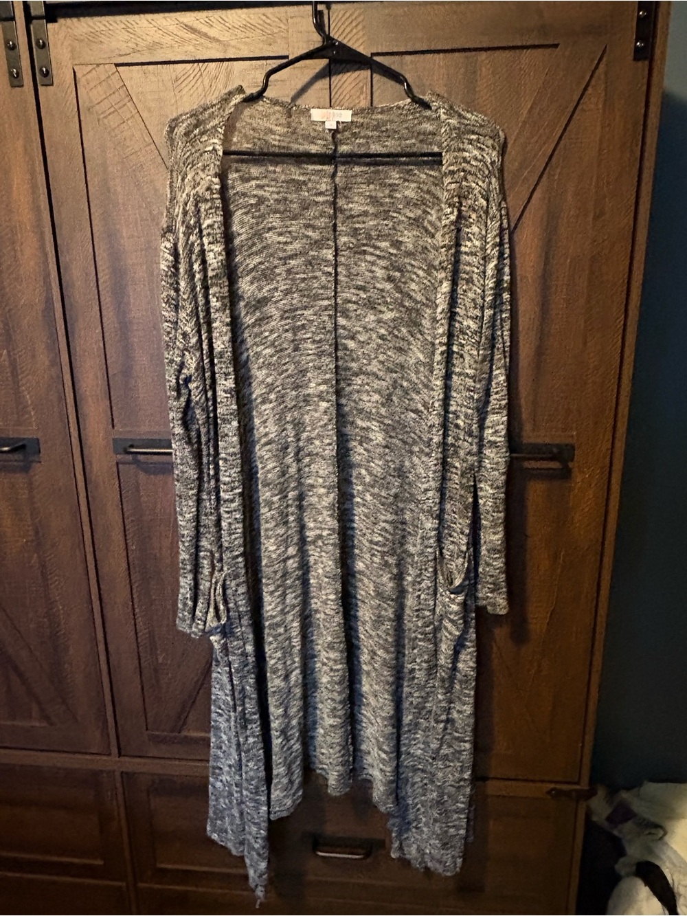 LuLaRoe Long Open-Front Marled Black & White Cardigan